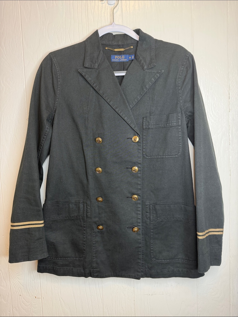 Polo by Ralph Lauren Women's Double-Breasted Black Cotton Blazer 8